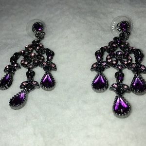 Earrings Chandelier Style, Purple and Gray 2 1/2” Long
